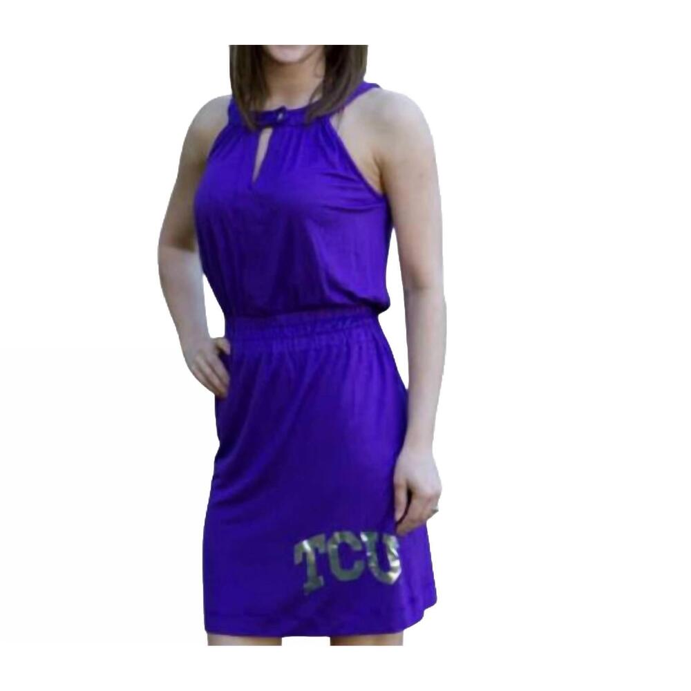 NEW LIVY LU tcu logo halter dress in purple